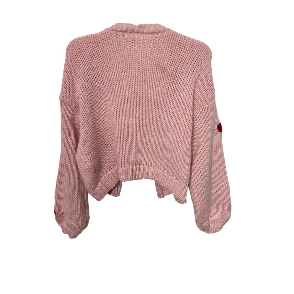 Altar'd State Cherry Embroidered Cardigan Women Medium Pink Chunky Knit Sweater - Picture 3 of 6
